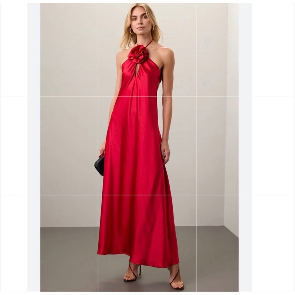 Delfi Collective Bianca Dramatic Statement Rose Maxi Halter Dress
